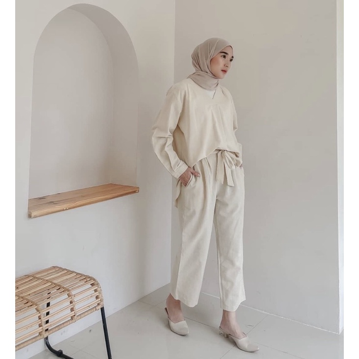 PRELOVED SAKURA SET Masa Official Linen Set Blouse Celana Top