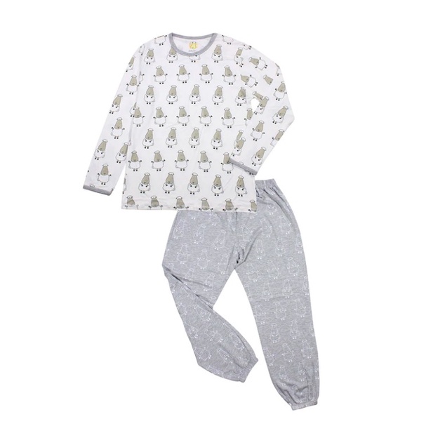 Baa Baa Sheepz - Bamboo Long Pyjamas Small Sheepz WHITE (Piyama Bayi)