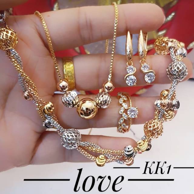 Xuping set perhiasan kalung gelang cincin lapis emas 24k terlaris