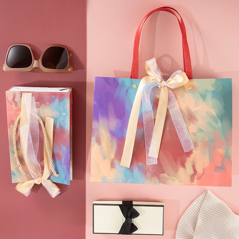 Kantong Tas Paperbag Paper Bag Besar Big JUMBO XXL Kertas Karton With Ribbon dengan Pita Motif Aneka Warna Warni Untuk Kado Hadiah Gift Premium