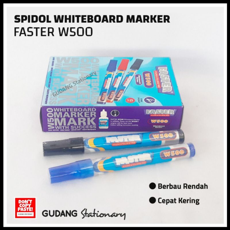 Spidol Whiteboard Marker FASTER W500 [ Isi 12 Pcs ]