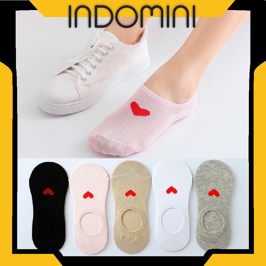 INDOMINI Kaos Kaki Motif Polos love Pendek Ankle Cute Socks Fashion Wanita Korea Import Murah R138 K019