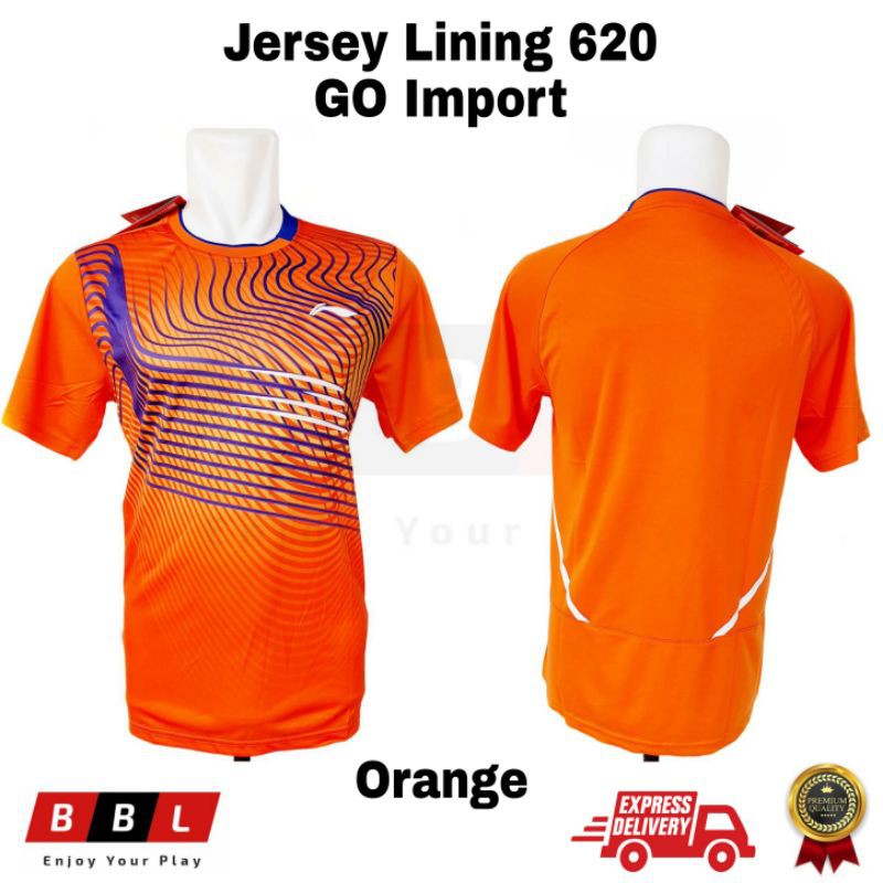 Kaos Badminton Lining 620 Oranye GO Import / Kaos bulutangkis Lining Import / baju badminton murah