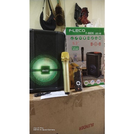 paket speaker fleco f-8606led-ab 8.5&quot; inch free mic wireless 5000w promo