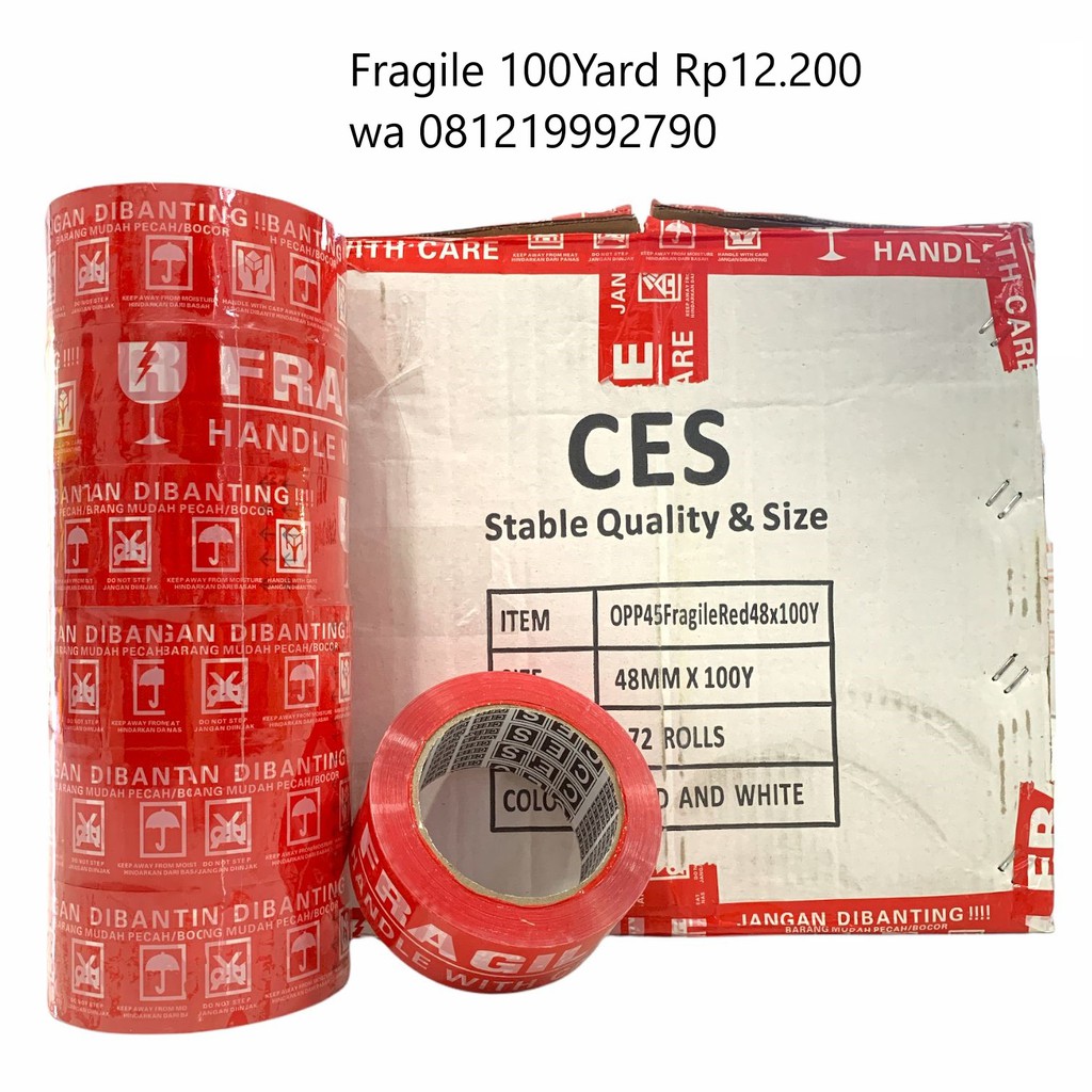 Lakban Fragile 100 Yard / Lakban Tahan Banting 2inch / 2 inch / 48mm x 100yard CES