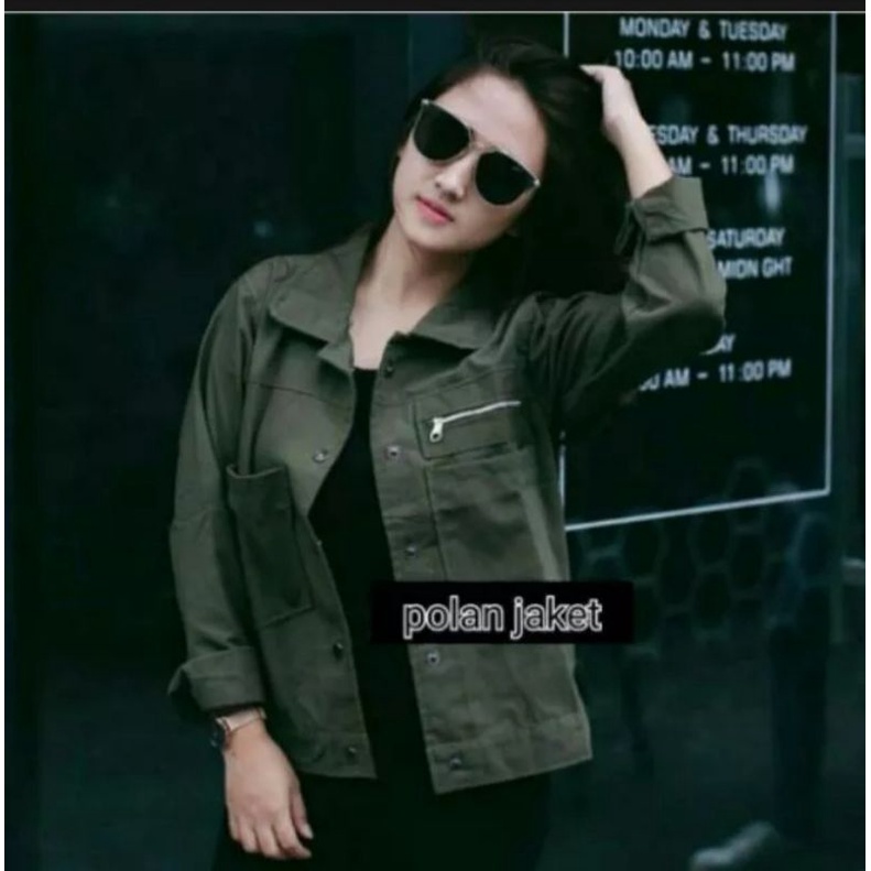 Jaket polan-polan jaket wanita Korean style model terbaru bahan driil tebal dan halus