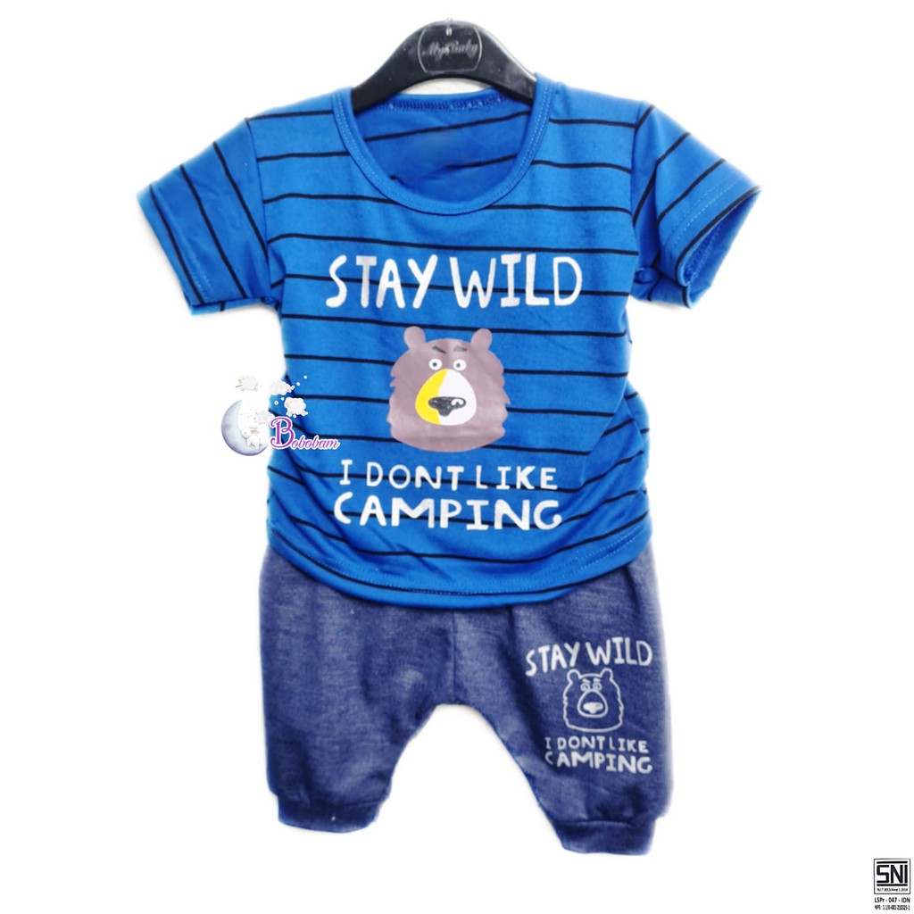 BAJU BAYI KEREN KECE ECER BOBOBAM STAY WILD CASUAL KASUAL SETELAN ANAK HARGA GROSIR