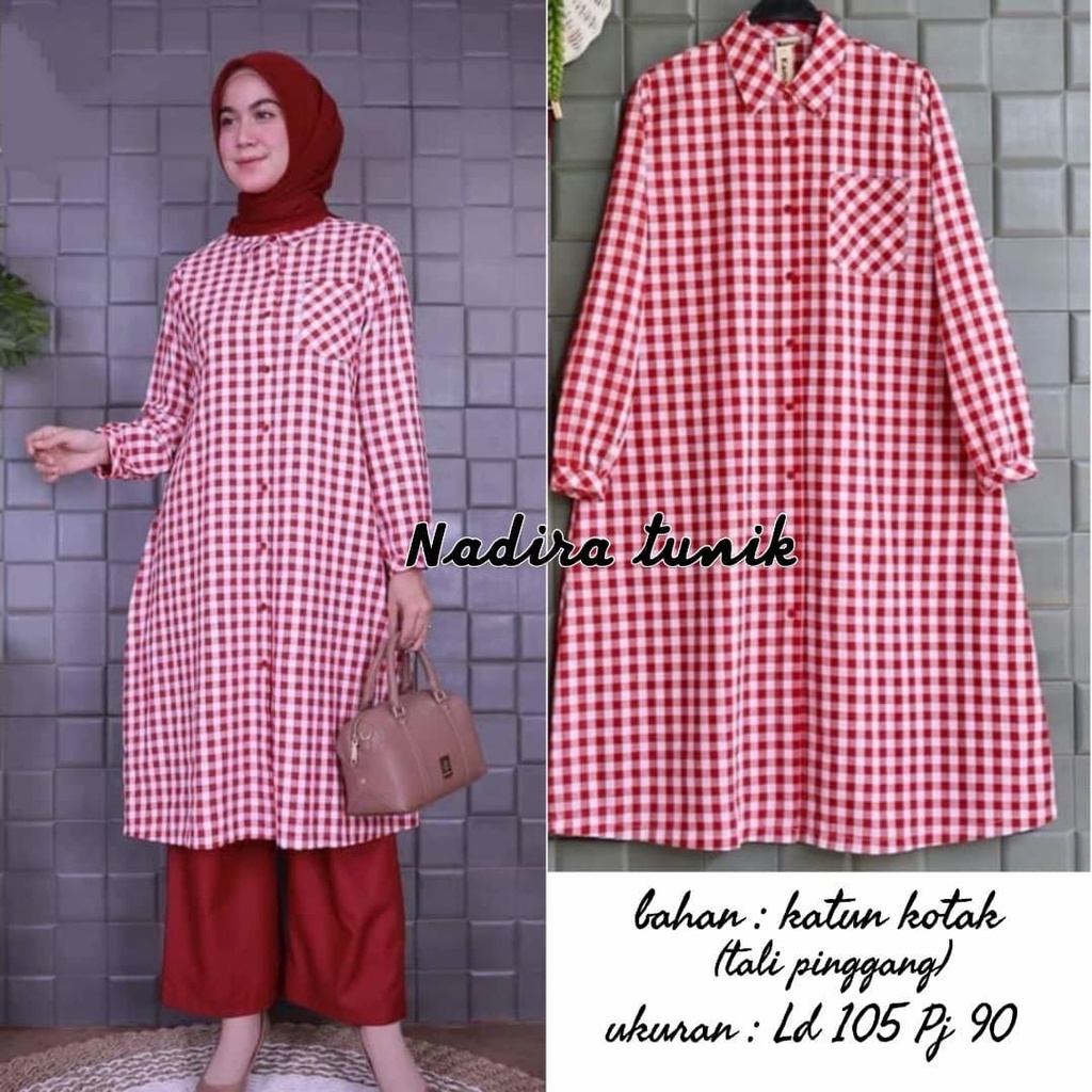 ATASAN WANITA FASHION MUSLIM WANITA NADIRA TUNIK TUNIK KOTAK WANITA TUNIK MOTIP KOTAK KOTAK KECIL AT