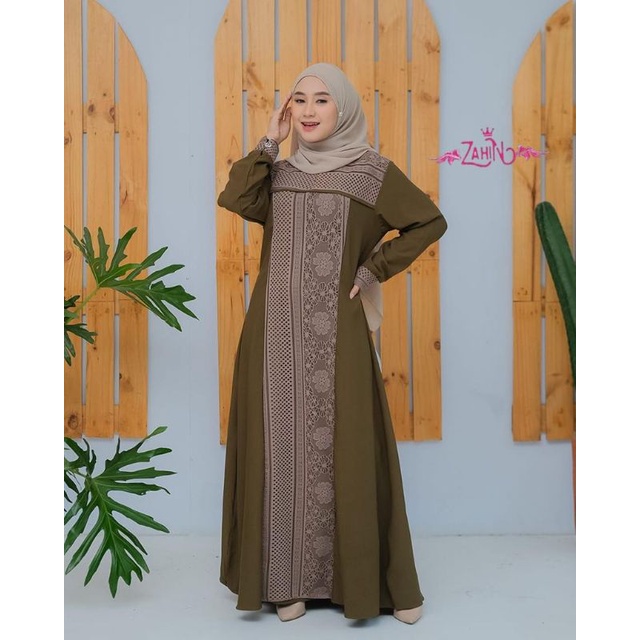 Gamis Lena dress Mix Brukat by zahin dress Syakila motif kotak hijab polos original brand By aku kar