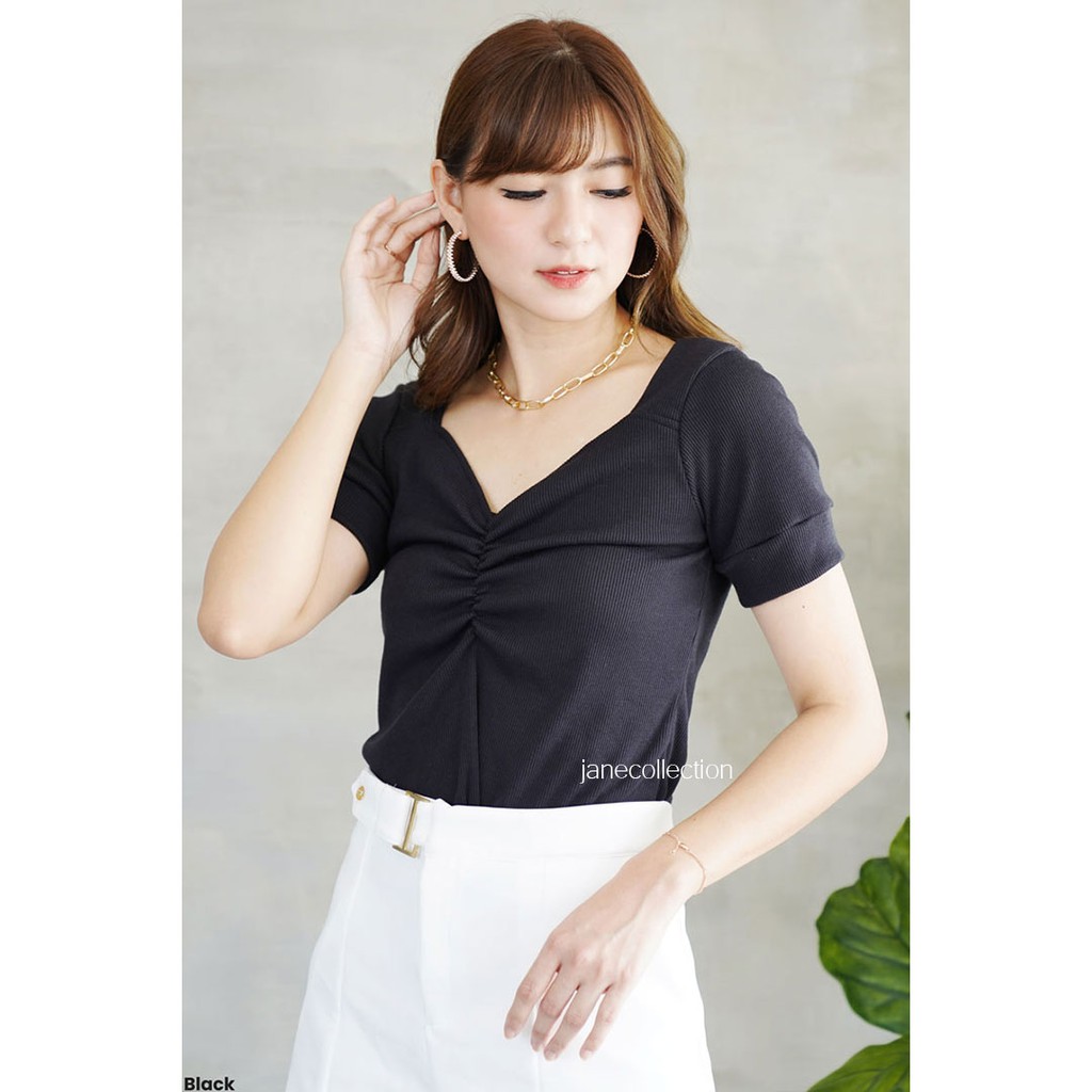 JANE COLLECTION || Atasan Wanita Serut Rajut Blouse Knit Blus Cewek Lala Top