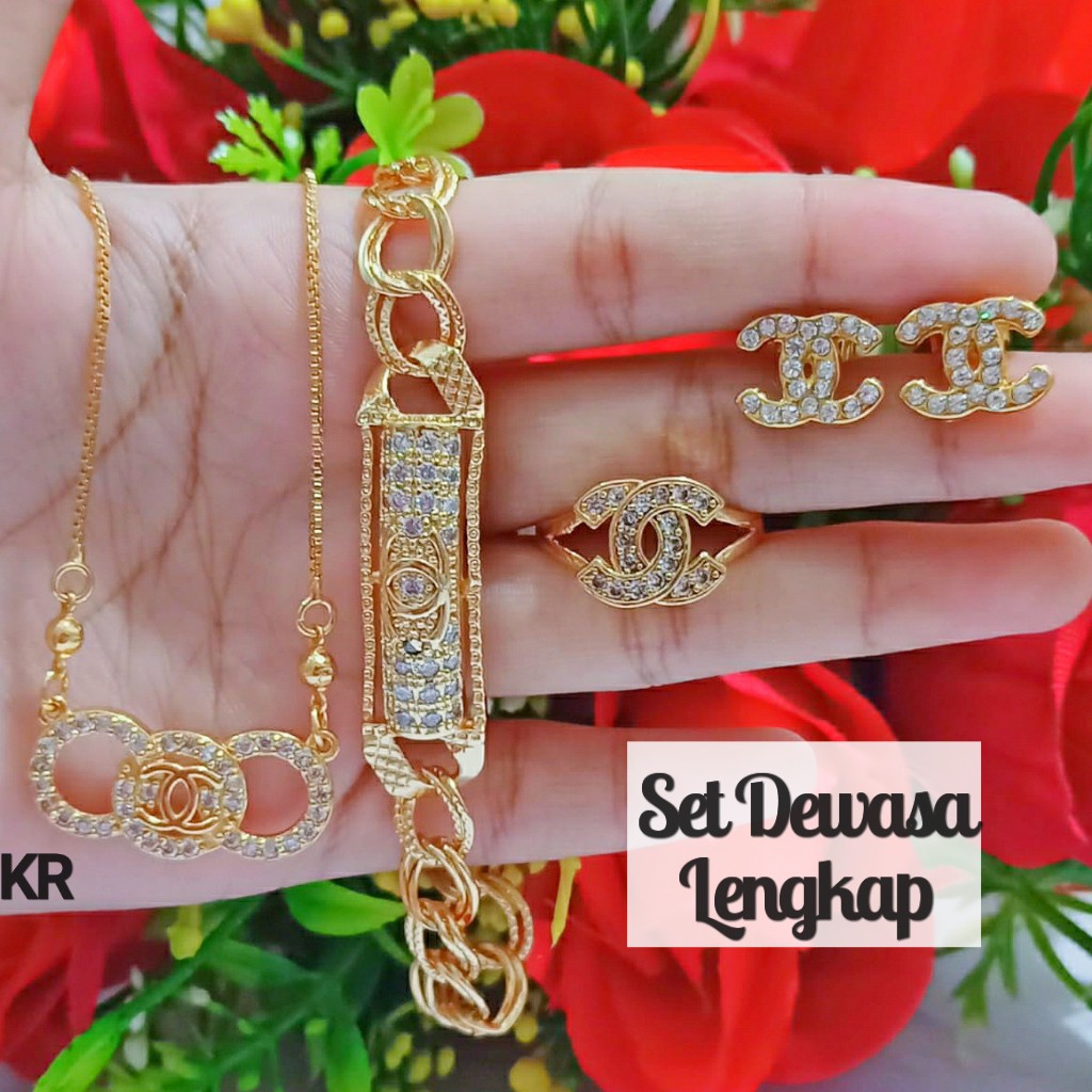 Set TITANIUM Dewasa Permata varian Motif Perhiasan Wanita Gold Modern (COD)
