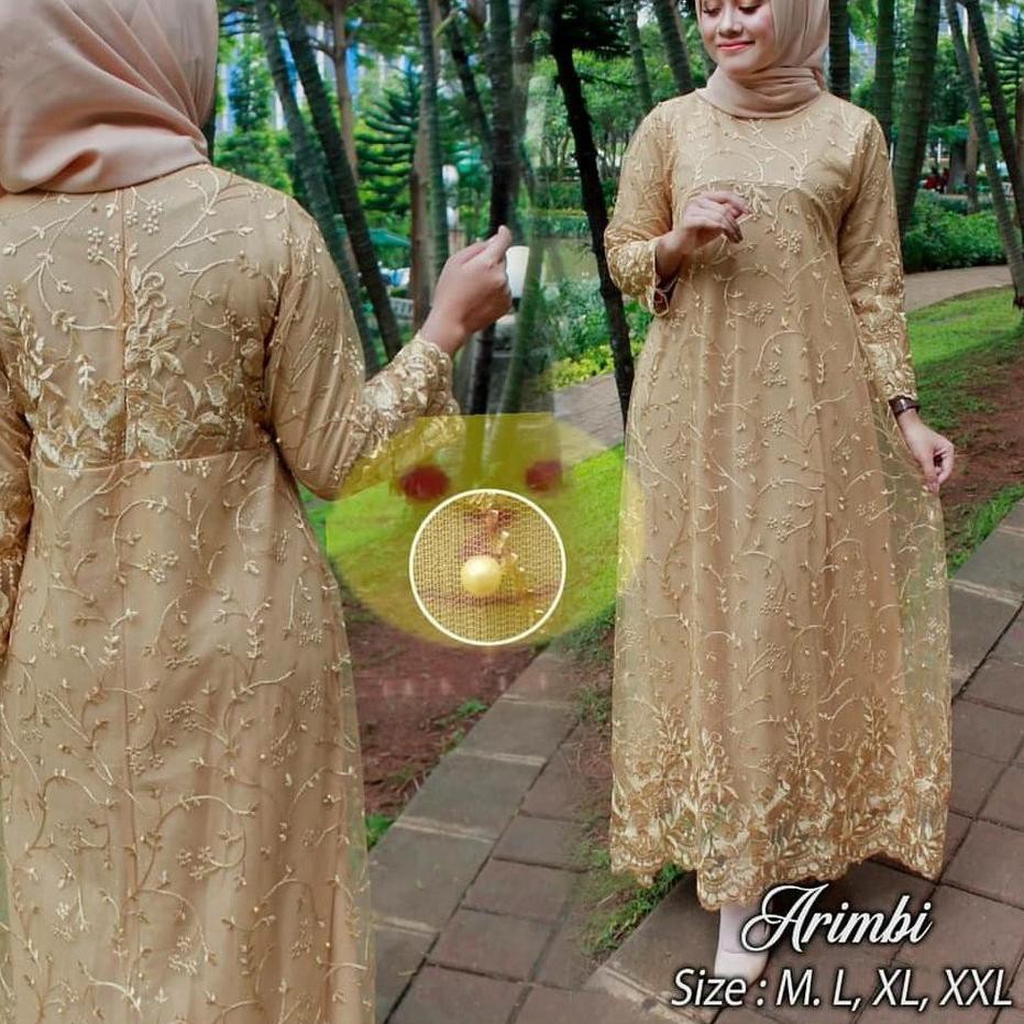 Arimbi Model Baju Gamis Brokat modern Terbaru 2020 JUMBO LD 120 FULL MEMUTAR