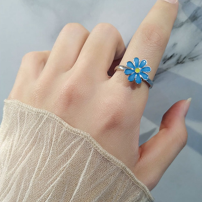 Cincin Fidget Spinner Motif Lebah + Bunga Aksen Kristal Untuk Wanita / Pereda Stress / Cemas / Pertunangan