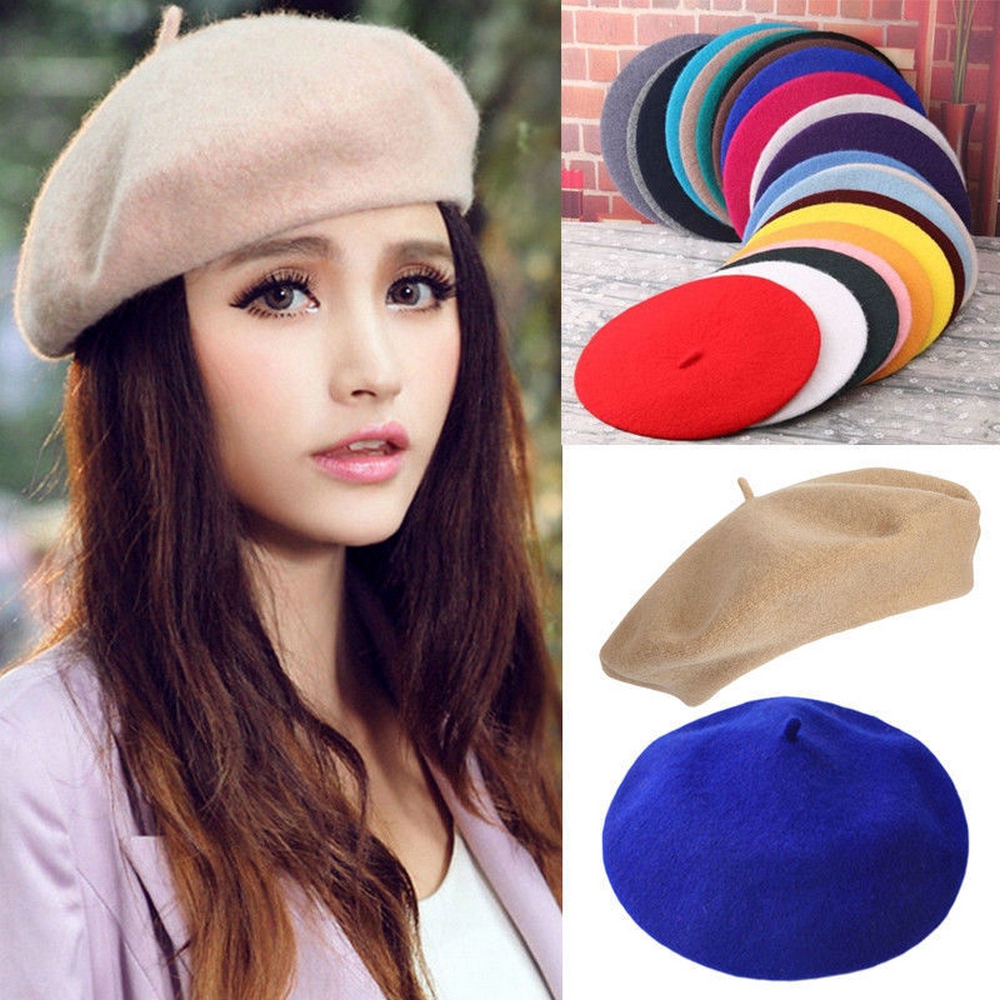 Topi Simple Elegan Bahan Wol  Campuran Warna Permen Gaya 