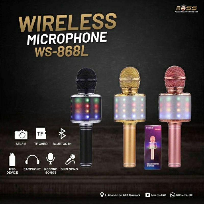 Mic Karaoke WS 868 New Mikrofhon wireless WS858 Microphone Bluetooth mic bluethooth L20 LED SUARA KENCANG KUALITAS TERJAMIN