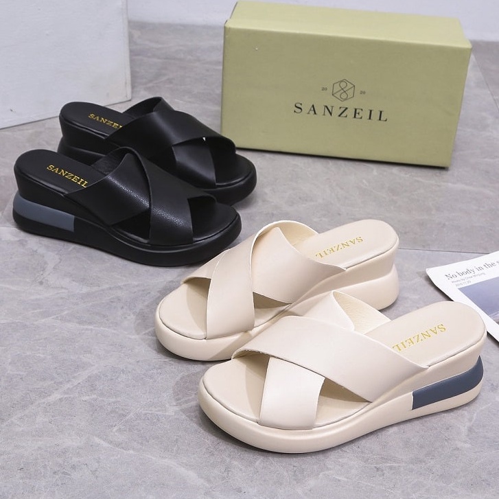 Sandal Wedges Wanita GO18 Sandal Hak Tinggi Tali Model X Import