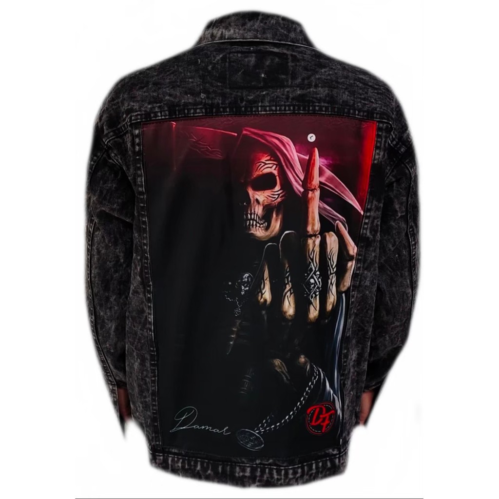 JAKET JEANS PRINTING Denim Pria Sandwash Distro L XL (Size XXL dan 3XL beda katalog) - Black Sandwash I-11