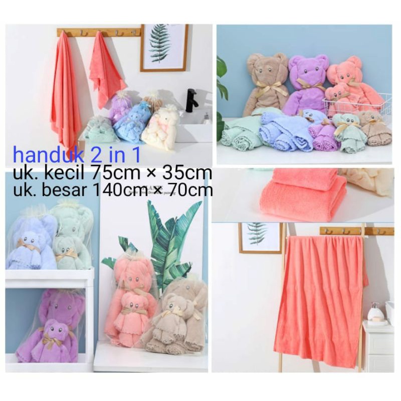 Handuk Set Boneka Beruang 2in1 HANDUK micro fiber HANDUK MANDI DAN WAJAH COTTON TOWEL DENGAN BAHAN LEMBUT