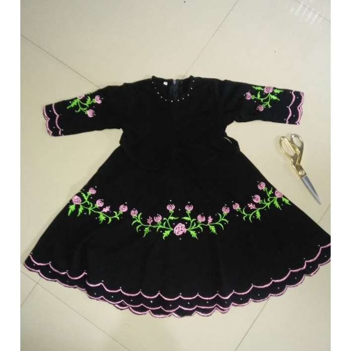 Abaya Bordir Bunga ,lebar Umrella,BISA RICUES WARNA BORDIR