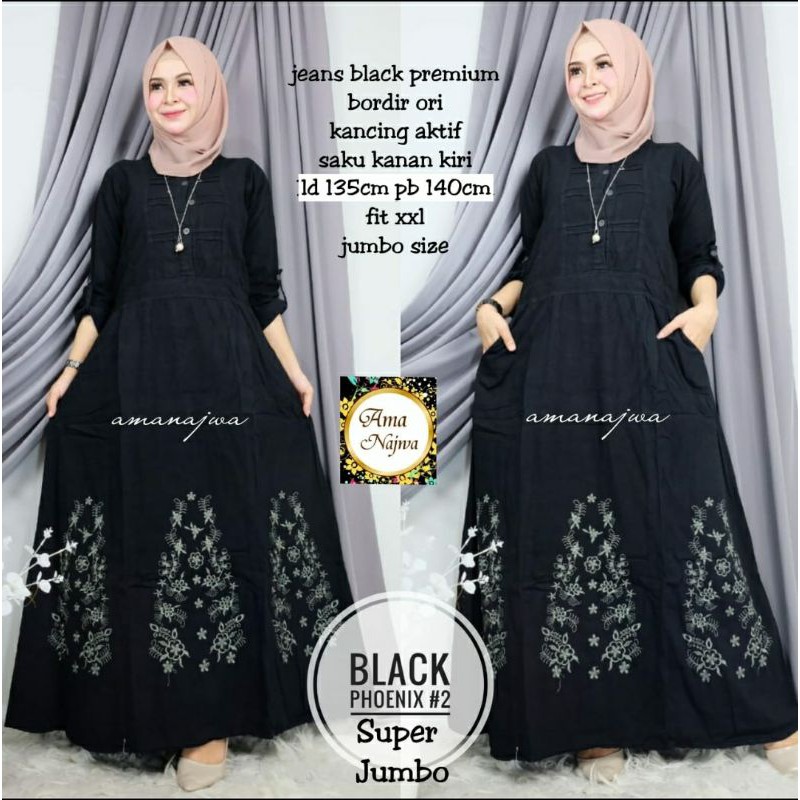 gamis jeans black phoenix premium ld 135 ld 140