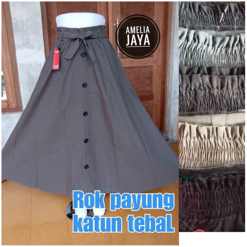Rok Panjang Muslim Polos Bahan Katun Cigaret Tebal Variasi Kancing Depan