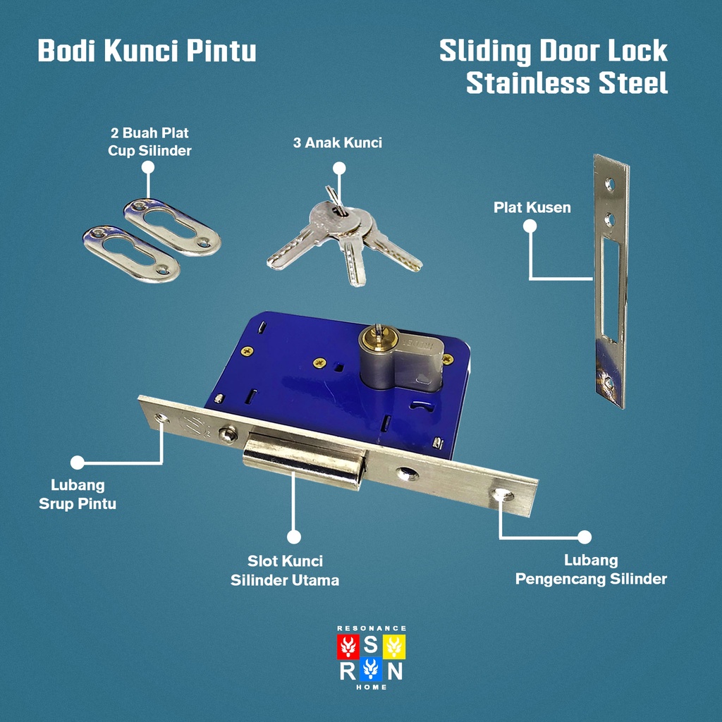 Body Kunci Pintu Geser / Sliding Door Lock Resonance Home