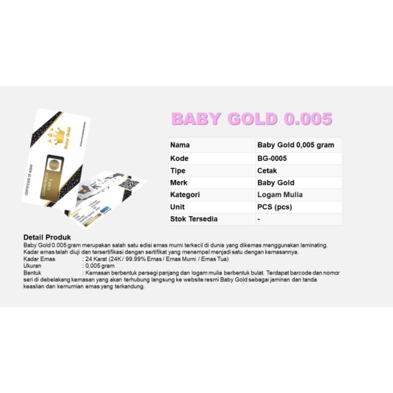 Emas Murni Baby Gold 0,005 gram Logam Mulia 0.005 Emas Mini 0 005 Emas Batangan