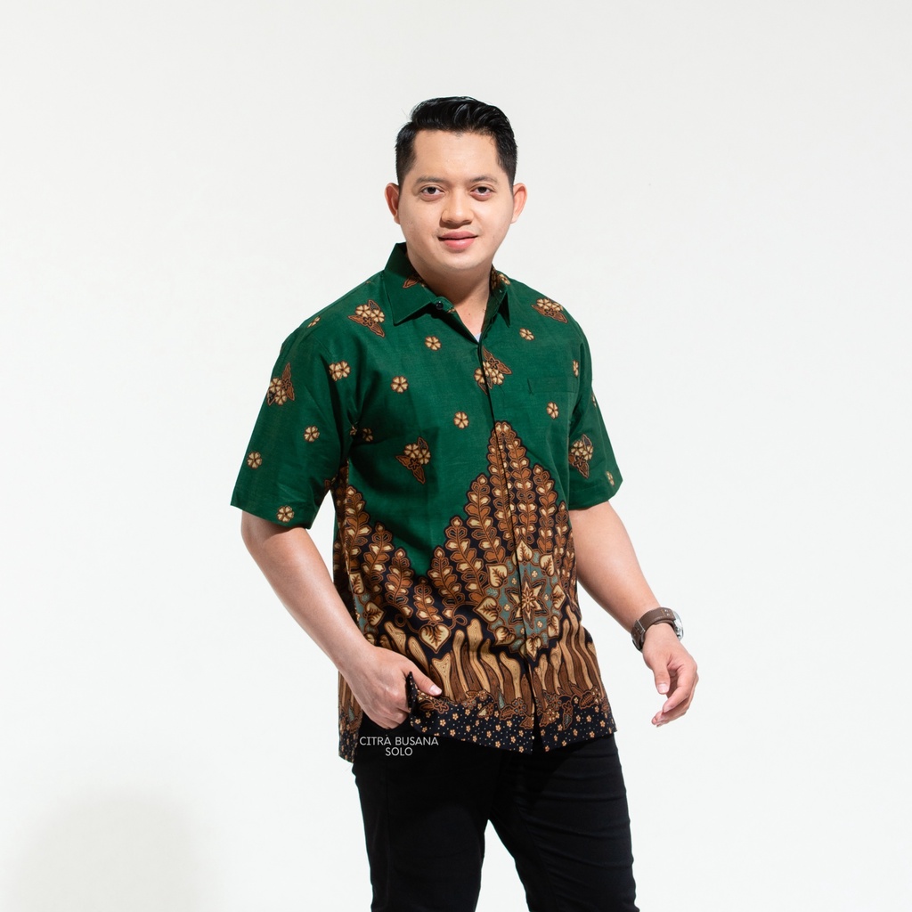 KANGEN IJO PENDEK Kemeja Batik Pria Full Furing Bahan Katun Baturaden