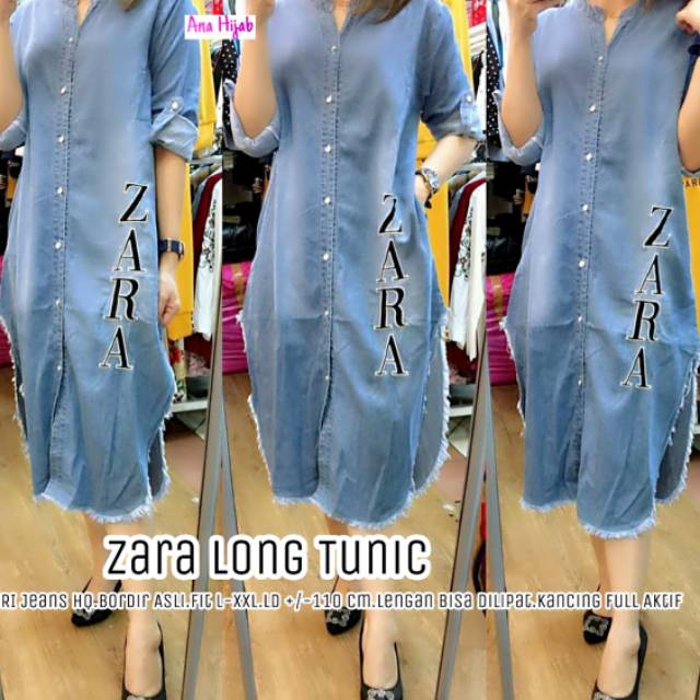 ALFATH SAGUNA_Zara Long Tunic Jeans / Disa Midi Dress Combi Bordir Asli Good Quality