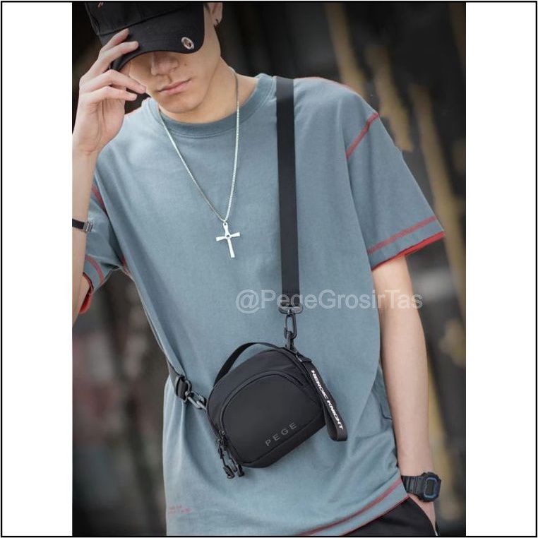 Pege 8863 - Tas Selempang Korea Pria Slingbag Bahu Cowok Slempang Distro Polos Hitam Murah Keren