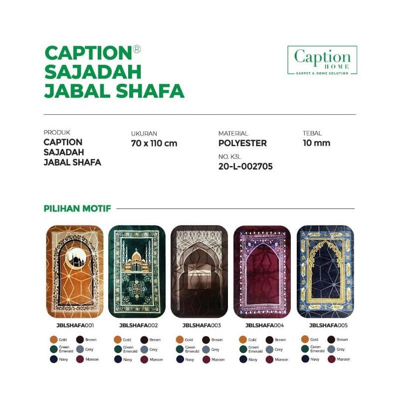 Sajadah jabal shafa tebal empuk anti slip caption home