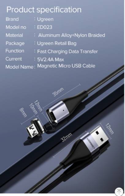 Ugreen Magnetic Micro USB - Type C Cable Kabel 1 Meter