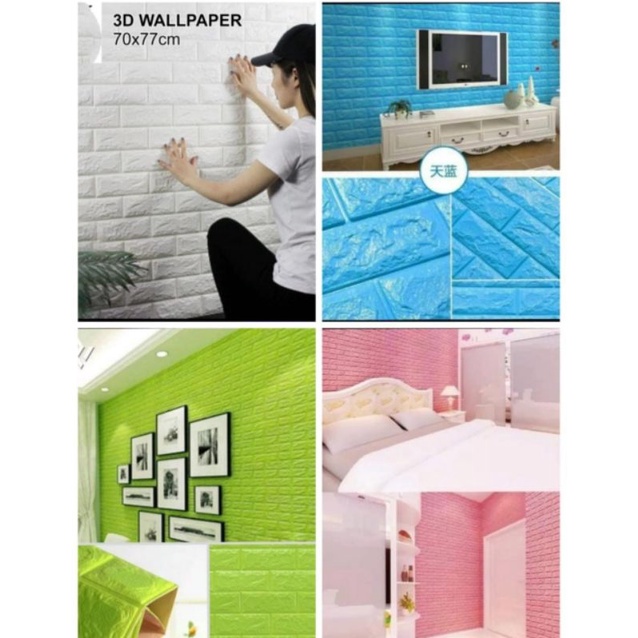 WALLPAPER BRICK FOAM 3D BATA PUTIH - WALLPAPER DINDING TIMBUL
