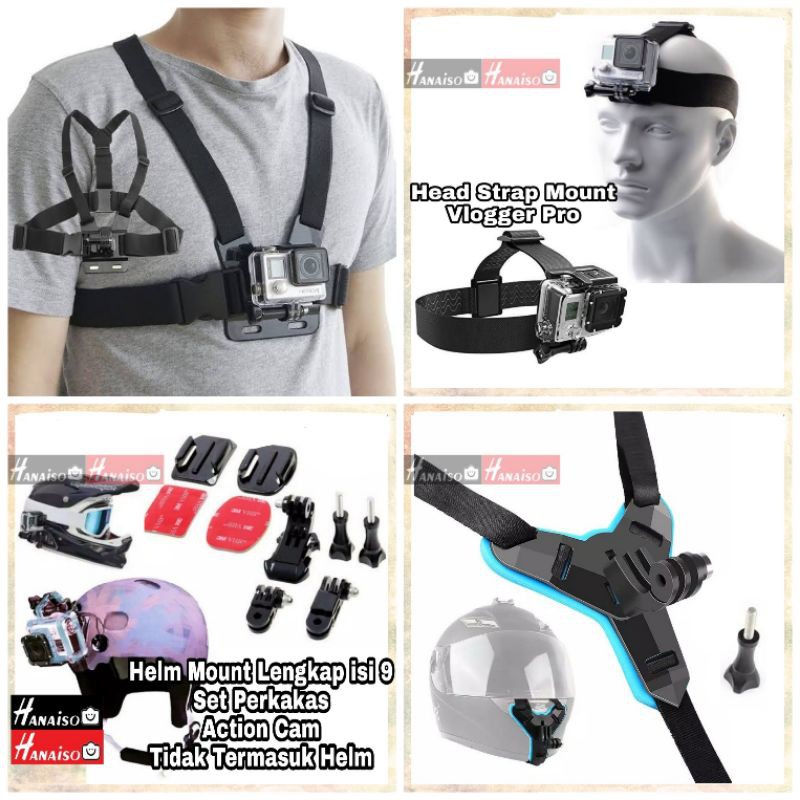 Medan Termurah Paket Chin Strap Helmet Mount Set Mounting Chest Strap Helm Mount HP GoPro Osmo Action Cam