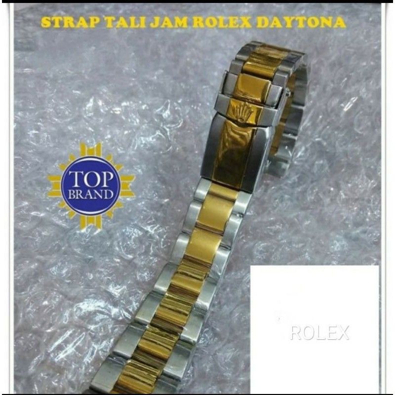 STRAP TALI JAM RANTAI STAINLESS ROLEX DAYTONA KOMBINASI GOLD DAN SILVER UKURAN 20MM