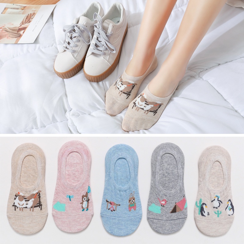 kaos kaki hidden Fashion pola burung Socks wanita kaos kaki (Warna &amp; Model Random) D1228