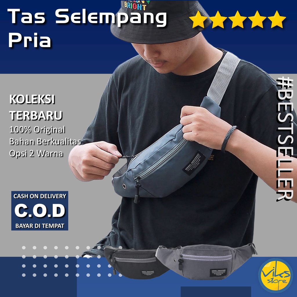 Tas Selempang Tas Pinggang Cowok Pria Distro Premium Lokal Ukuran Sedang Kasual Simpel Waist Bag