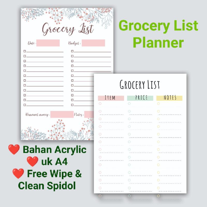 

CUSTOM GROCERY LIST PLANNER