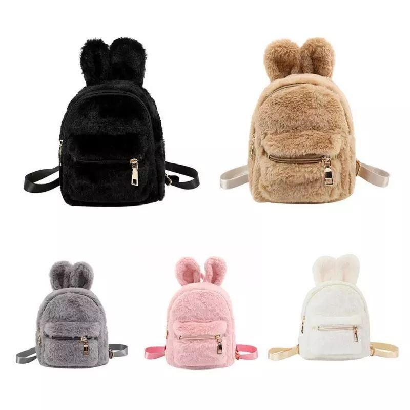 Tas Anak Balita Mewah Ransel Cute Bunny Telinga TK Tas Sekolah Musim Dingin Hangat Bulu Daypack Tas Perjalanan Luar Ruangan untuk Anak Laki-laki Anak Perempuan