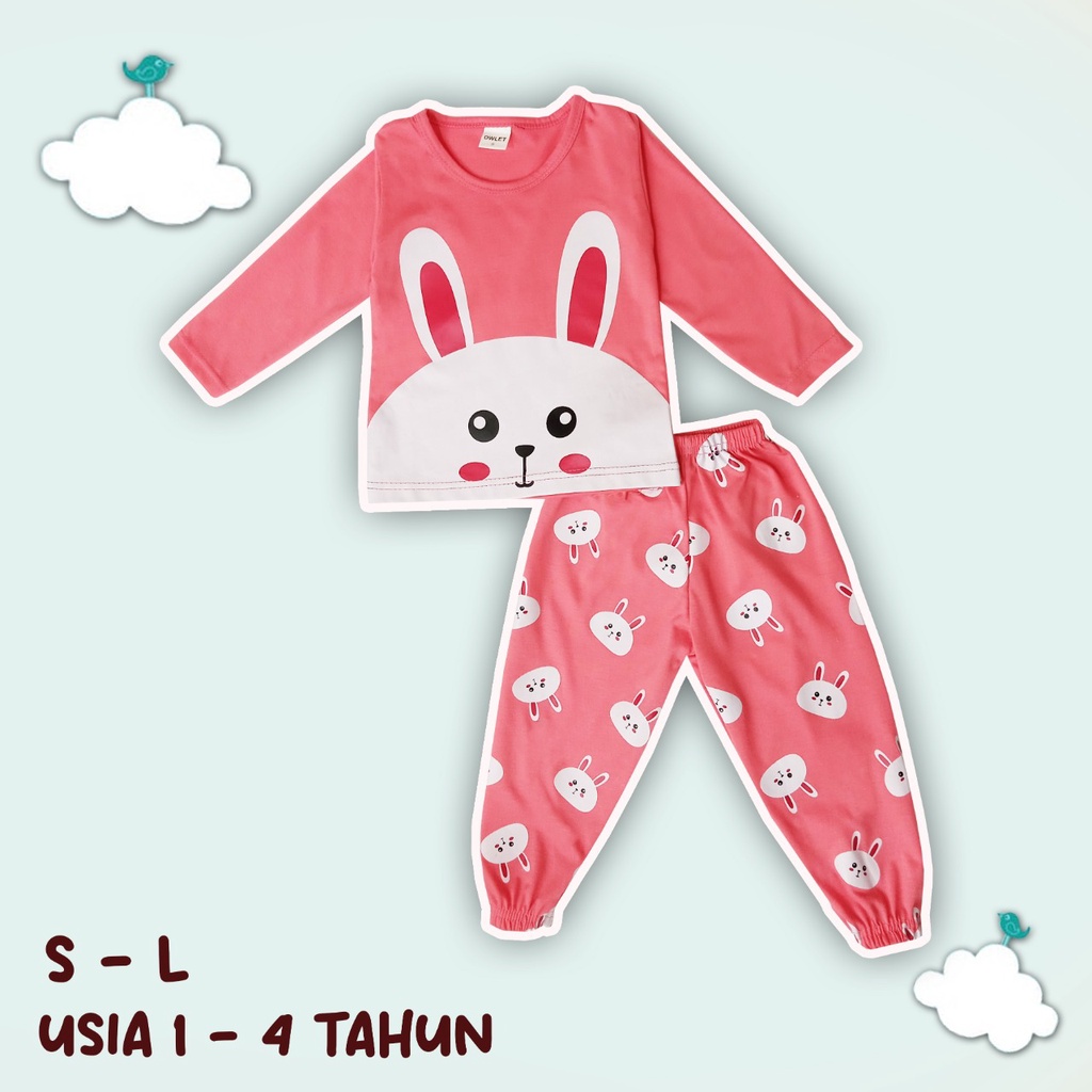 Owlet - setelan anak / piyama anak bergambar / piyama panjang / baju tidur anak