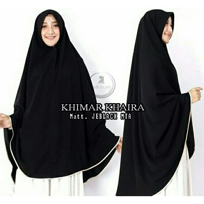 KHIMAR JUMBO Syar'i JETBLACK MTA Syar'i JUMBO ORYGINAL list pita warna/polos super cantik pet dan non pet Jilbab Jumbo Hitam pekat| Katun arab