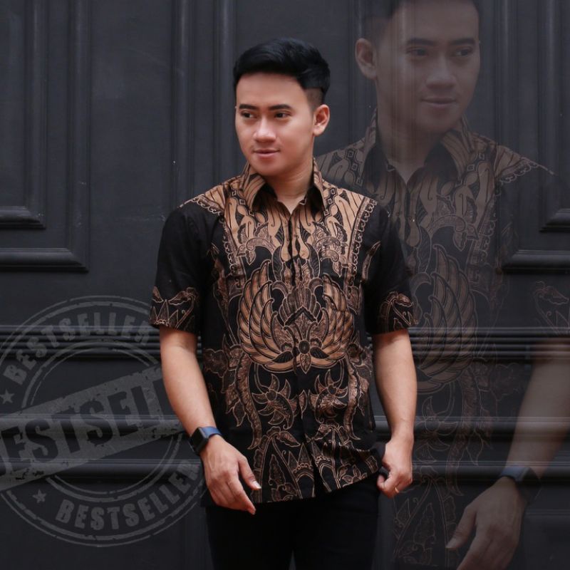 0022 Zahira Batik HRB026 Kenongo Hem Kemeja Batik Pria Lengan Pendek  Katun Primis Halus M L XL