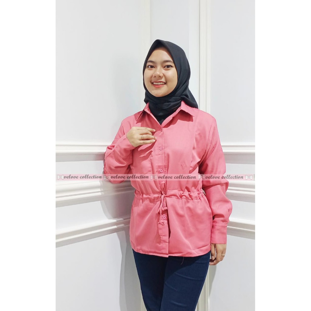 KALANTHA FASHION Hem Serut Twisc Fashion Wanita Atasan Wanita Kemeja Wanita Hem wanita-8