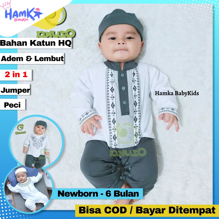 Baju Muslim Aqiqah Koko Bayi Laki-Laki 0 6 Bulan Romper Jumper Bayi Lengan Panjang Sablon Ozuka Baju Koko Bayi Jumpsuit Koko Bayi