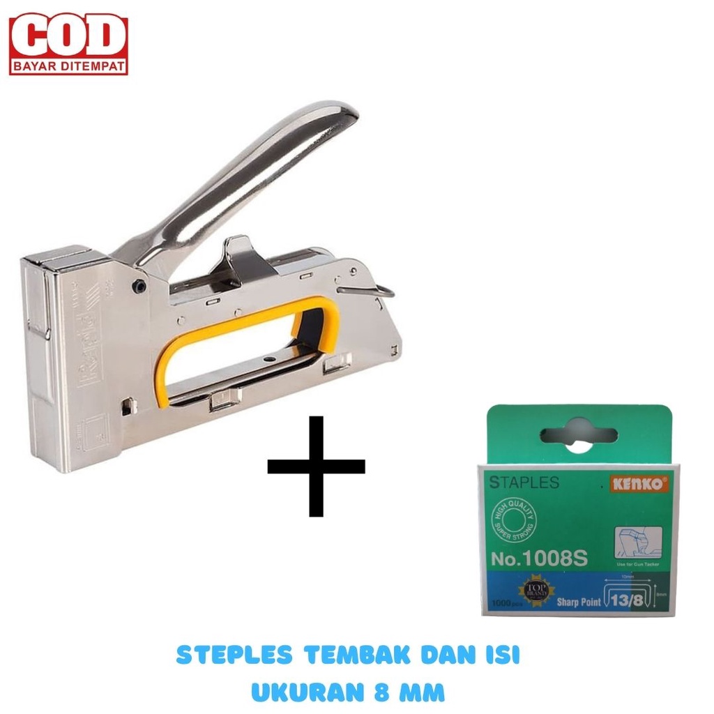 TIFAKA - Paket Staples Tembak Gun Tacker + Isi / Refiil 13/8 Stapler Jok Staples Perekat