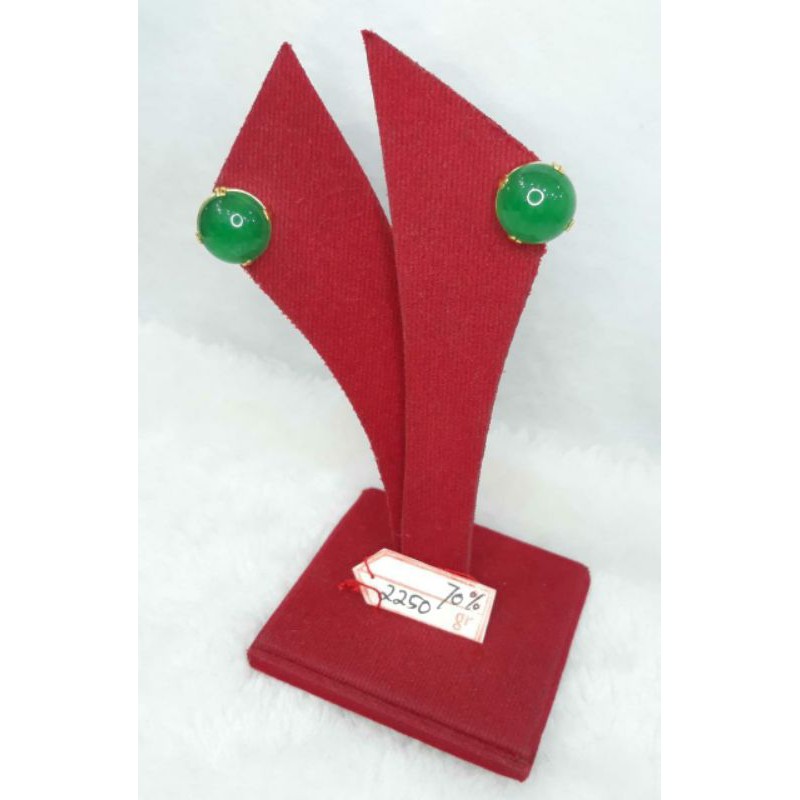 GW188L381L giwang anting permata hijau giok jade emas kuning asli gold berat 3.700 kadar 70% 16k