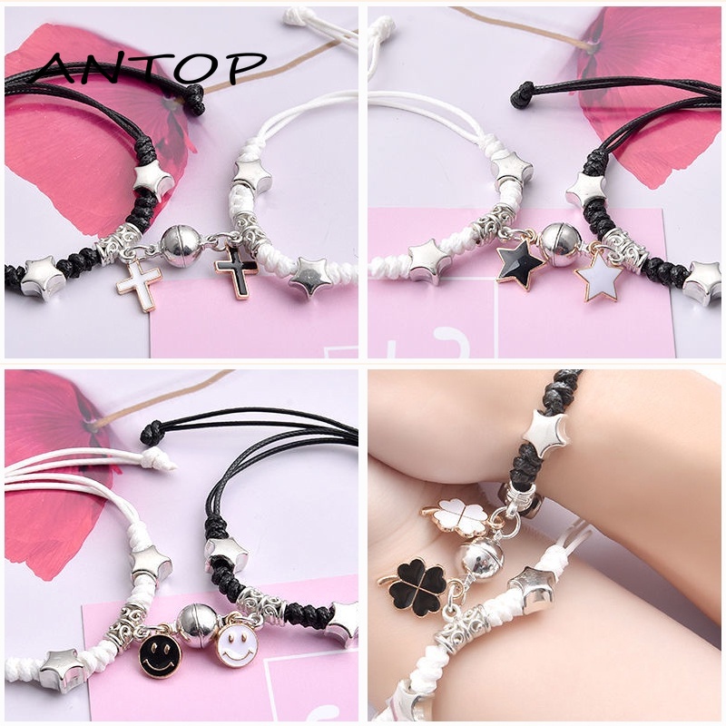 2 Pcs Fashion Magnet Gelang Palang Berbentuk Hati Kunci Gelang Wanita Pria Pasangan Perhiasan Aksesoris ANTOP