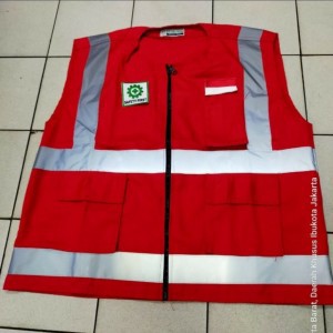 Rompi Safety K3 Proyek Resleting Bahan Kain Drill Kantong Murah