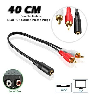 Kabel Audio 2 RCA Male To 3.5 mm Female Gold Plate Konektor Cable Audio Aux Sambungan Jack 3.5mm Stereo 40cm