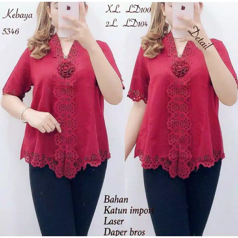 Kebaya Encim Modern Laser Terompet Charlotta Cut Good Quality-Merah